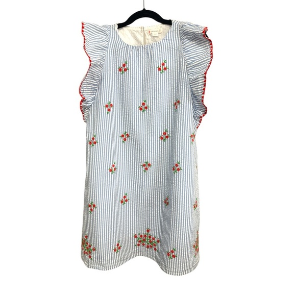 NEW Crewcuts Blue and White Striped Dress with Floral Detail. Size 8 - Picture 1 of 9